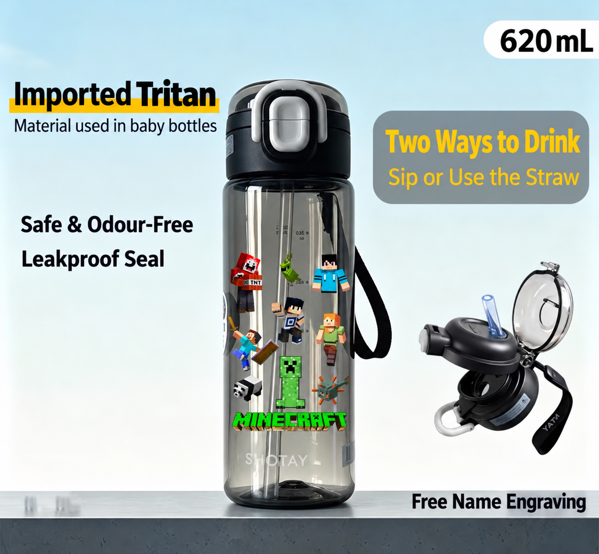 Personalised Kids’ School Water Bottle with Strap & Free Name Engraving | Preschool, Primary 1 Prep