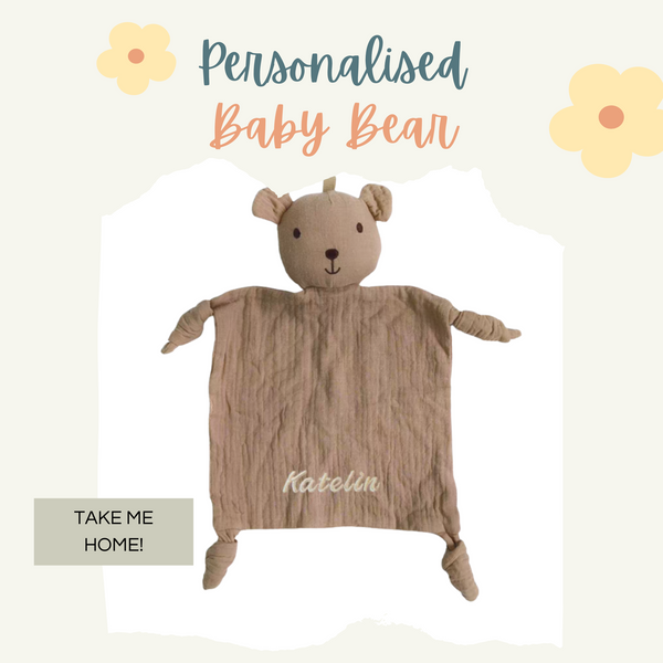 Personalised Baby Lovey | Soft Cotton Comforter with Embroidered Name | Teething & Sleep Soothing Toy for Newborns