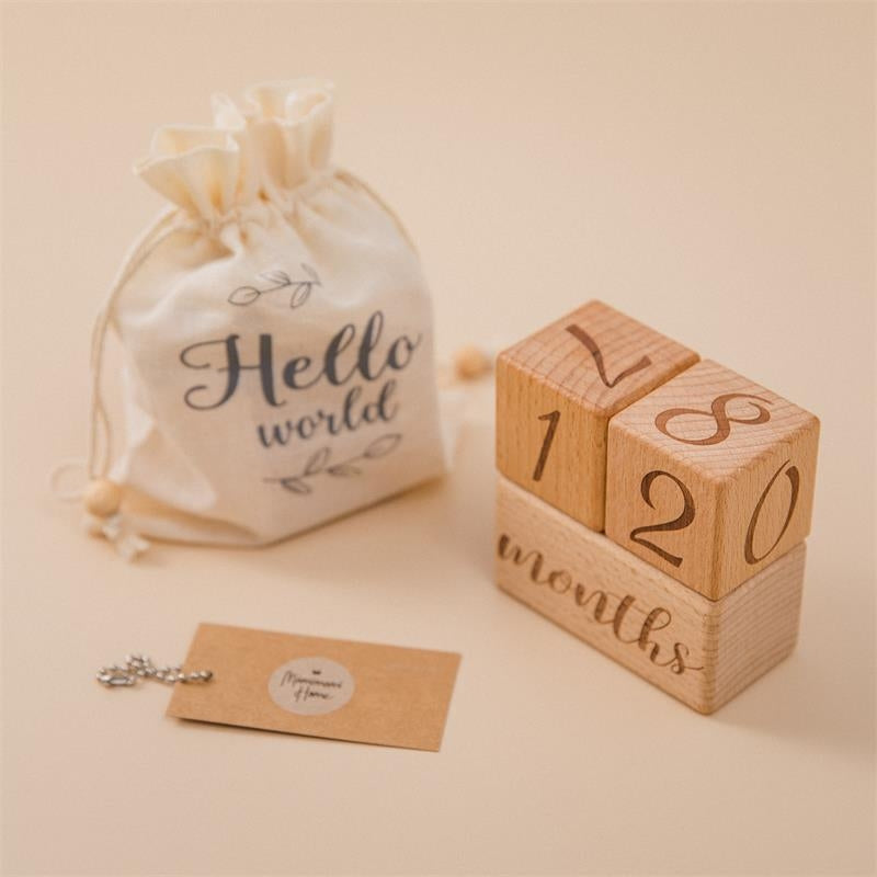 Natural Wooden Baby Milestone Blocks & Floral Disc | Newborn Photo Props | Monthly Milestone Markers