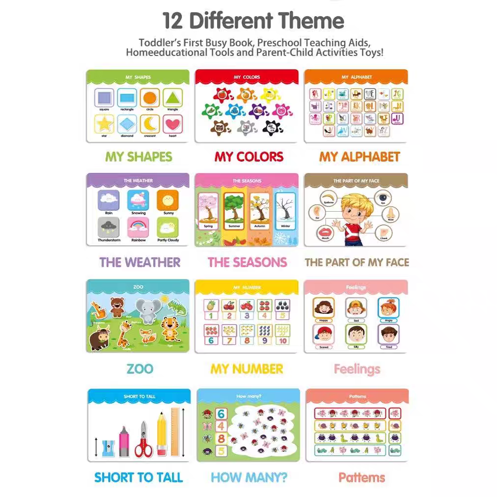 Interactive Busy Book for Preschoolers – 12 Educational Themes with Velcro Play