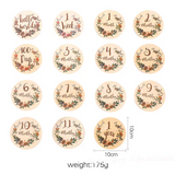 Natural Wooden Baby Milestone Blocks & Floral Disc | Newborn Photo Props | Monthly Milestone Markers