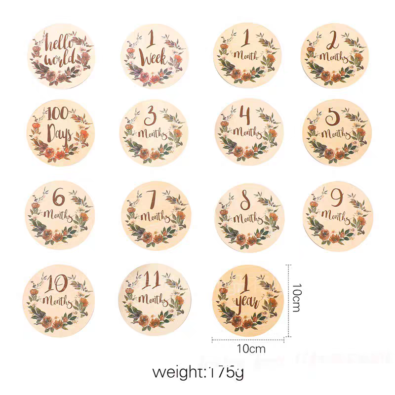 Natural Wooden Baby Milestone Blocks & Floral Disc | Newborn Photo Props | Monthly Milestone Markers